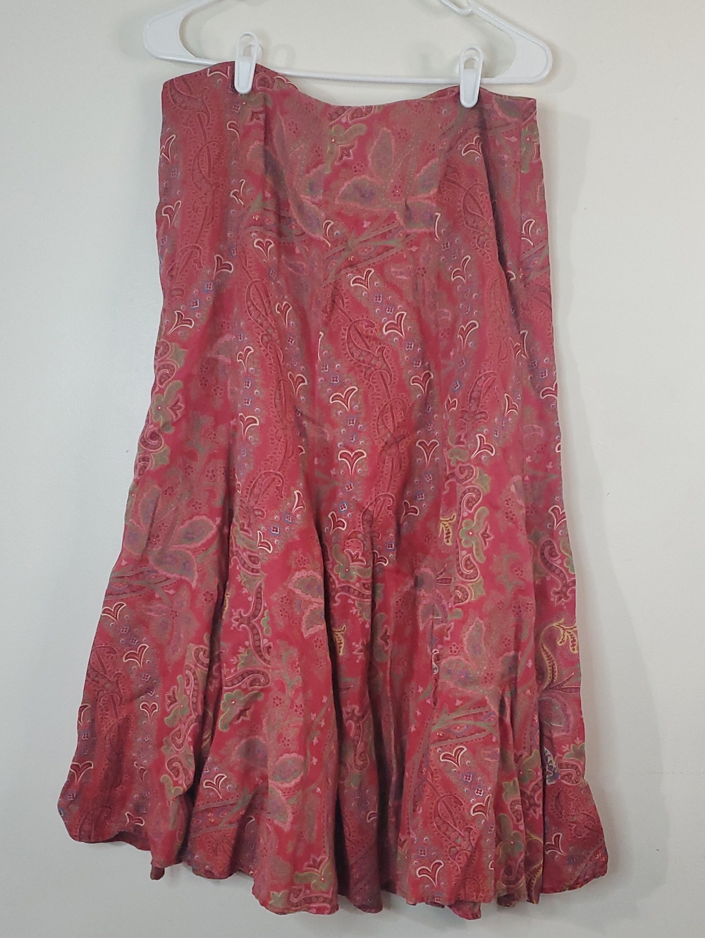 Vintage Ralph Lauren Linen Red Paisley Print A-Line Skirt Size 10 Preppy Resort